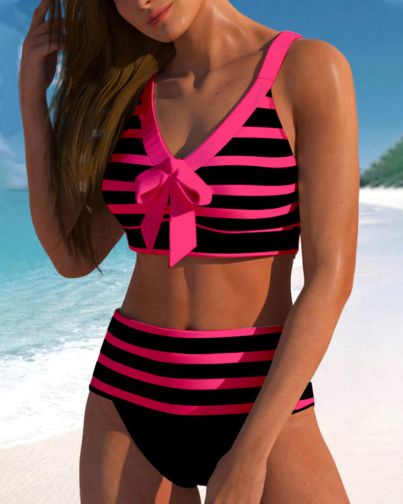 MODESSO® |  Bikini w paski z wysokim stanem