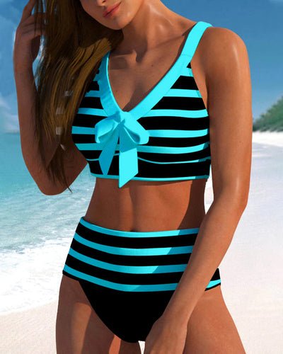 MODESSO® |  Bikini w paski z wysokim stanem