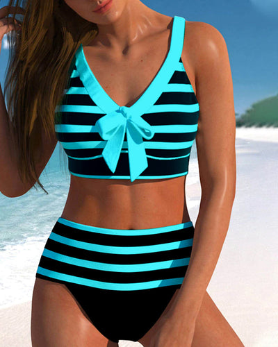 MODESSO® |  Bikini w paski z wysokim stanem