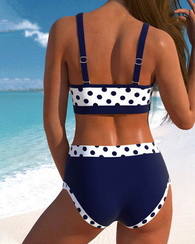 MODESSO® |  Liesbeth – Bikini z Wysokim Stanem w Groszki z Wzorem Patchworkowym