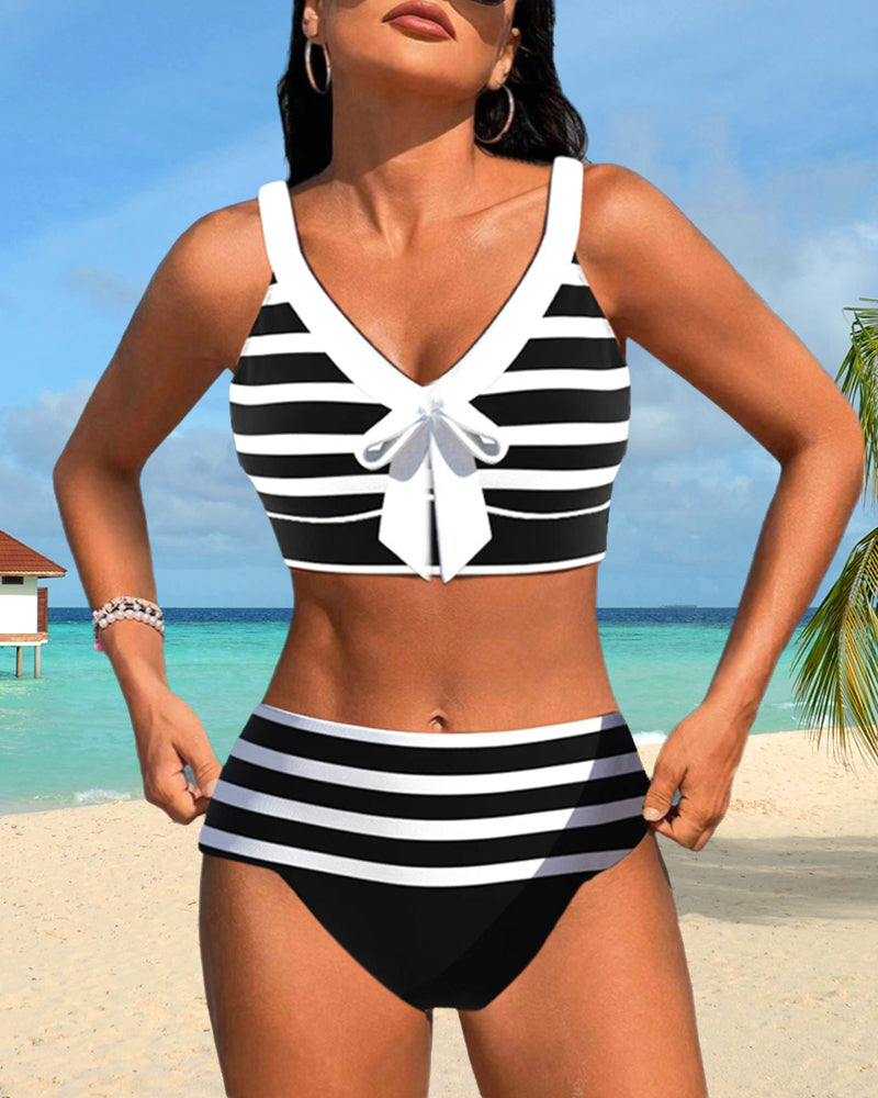 MODESSO® |  Bikini w paski z wysokim stanem