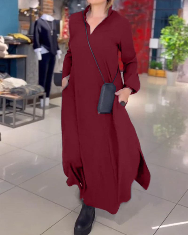 MODESSO® | Luźna długa sukienka z rozcięciem po boku