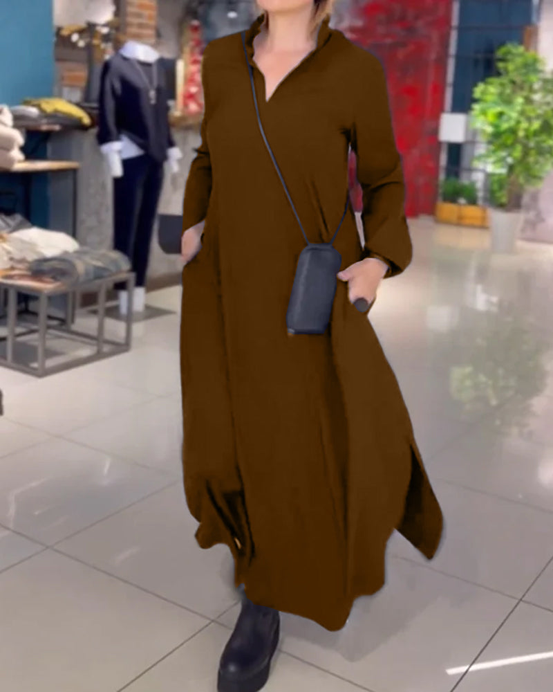 MODESSO® | Luźna długa sukienka z rozcięciem po boku