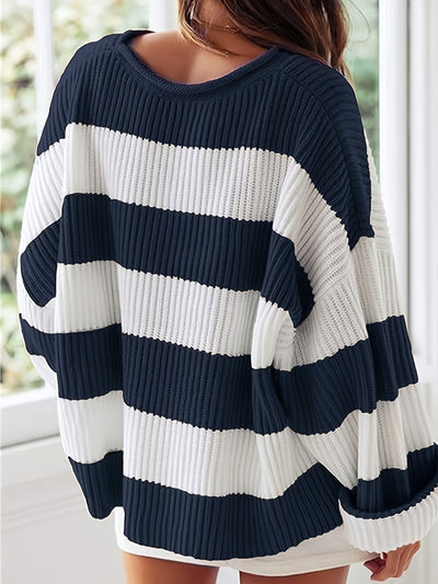 MODESSO® | Sweter w Paski z Okrągłym Dekoltem