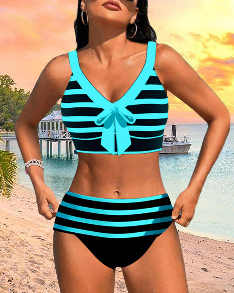 MODESSO® |  Bikini w paski z wysokim stanem