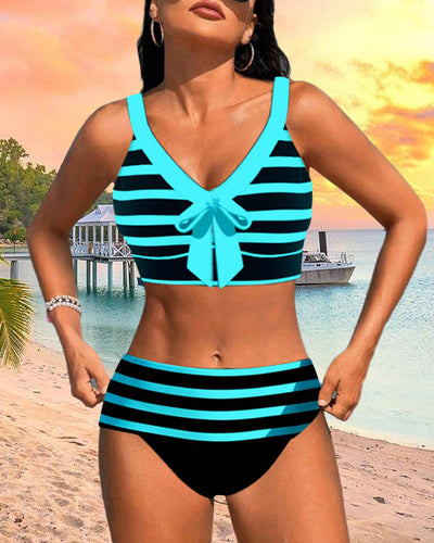 MODESSO® |  Bikini w paski z wysokim stanem