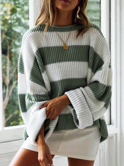 MODESSO® | Sweter w Paski z Okrągłym Dekoltem