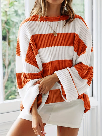 MODESSO® | Sweter w Paski z Okrągłym Dekoltem
