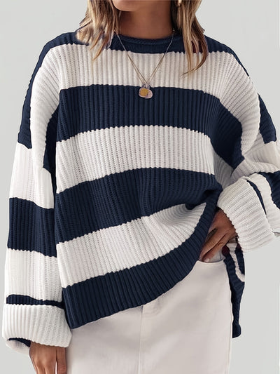 MODESSO® | Sweter w Paski z Okrągłym Dekoltem