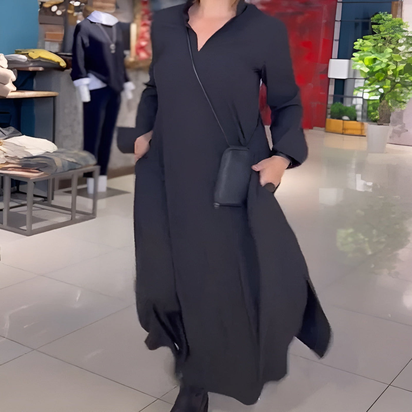 MODESSO® | Luźna długa sukienka z rozcięciem po boku