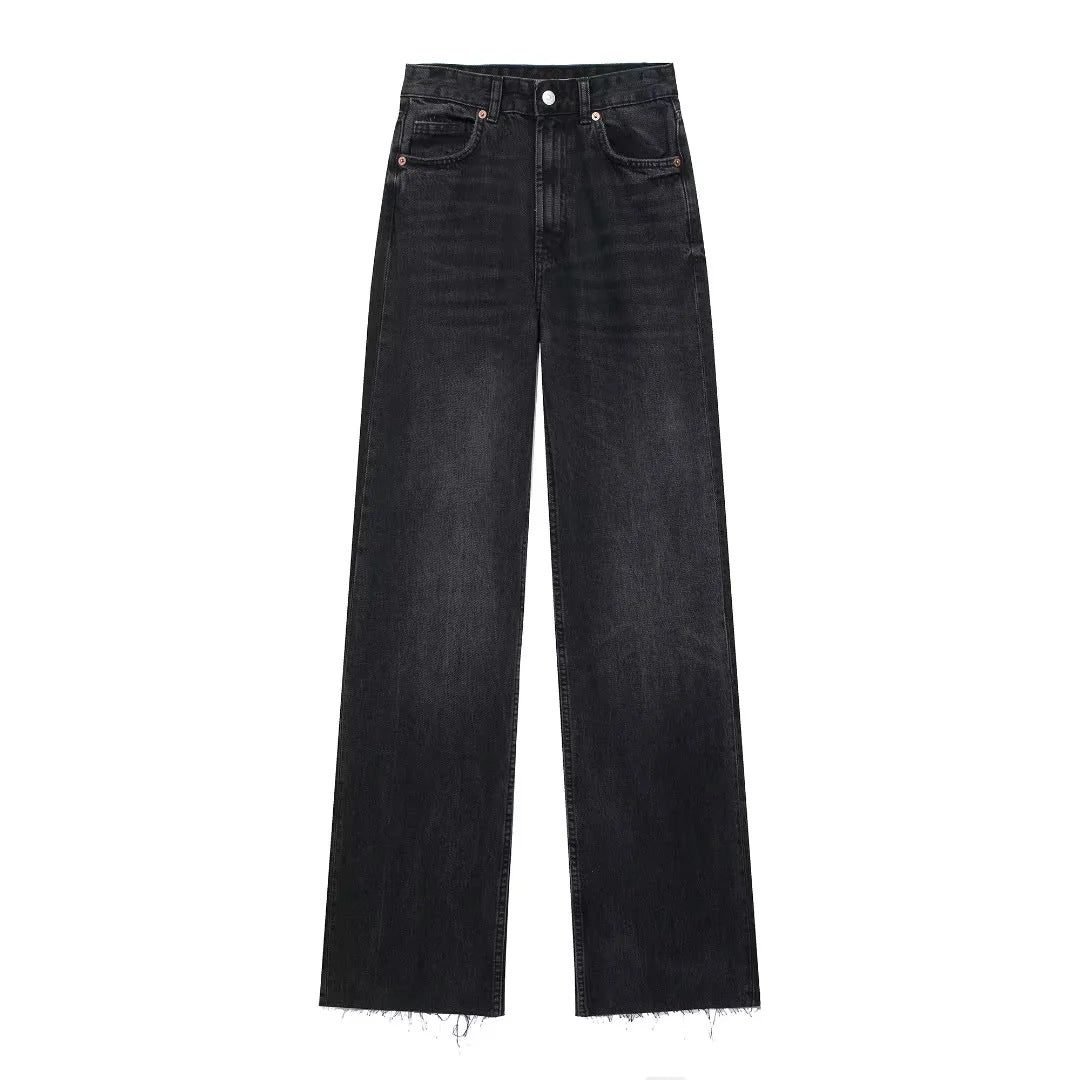 MODESSO® | Czarne jeansy damskie z szerokimi nogawkami