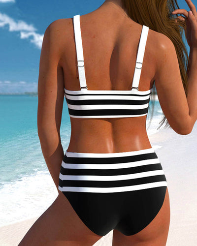 MODESSO® |  Bikini w paski z wysokim stanem