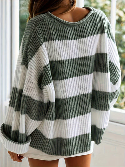 MODESSO® | Sweter w Paski z Okrągłym Dekoltem
