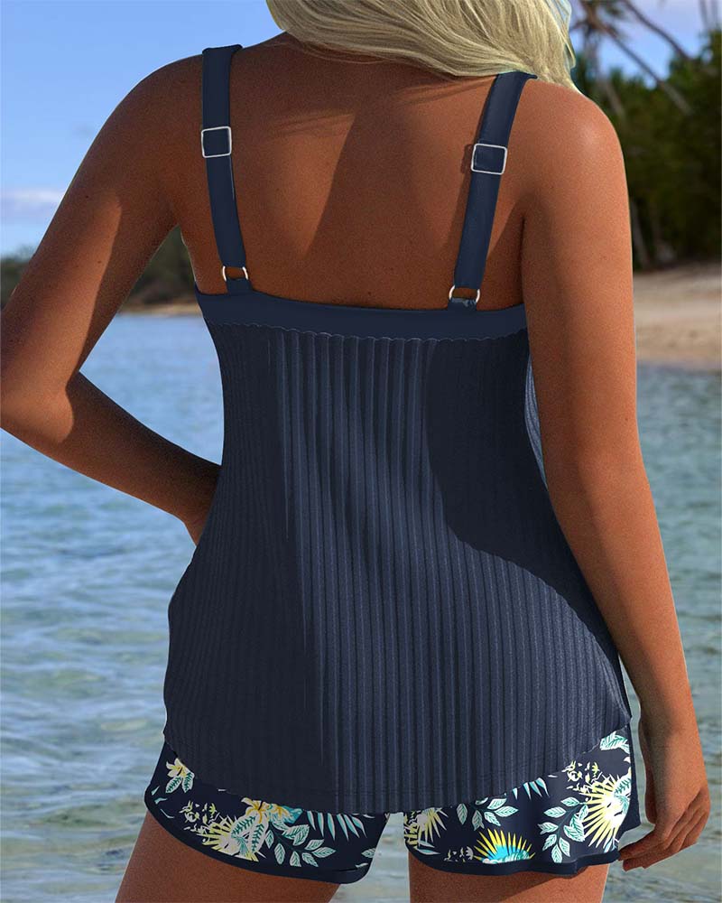 MODESSO® | Tankini w paski z dwuczęściowymi spodenkami plażowymi